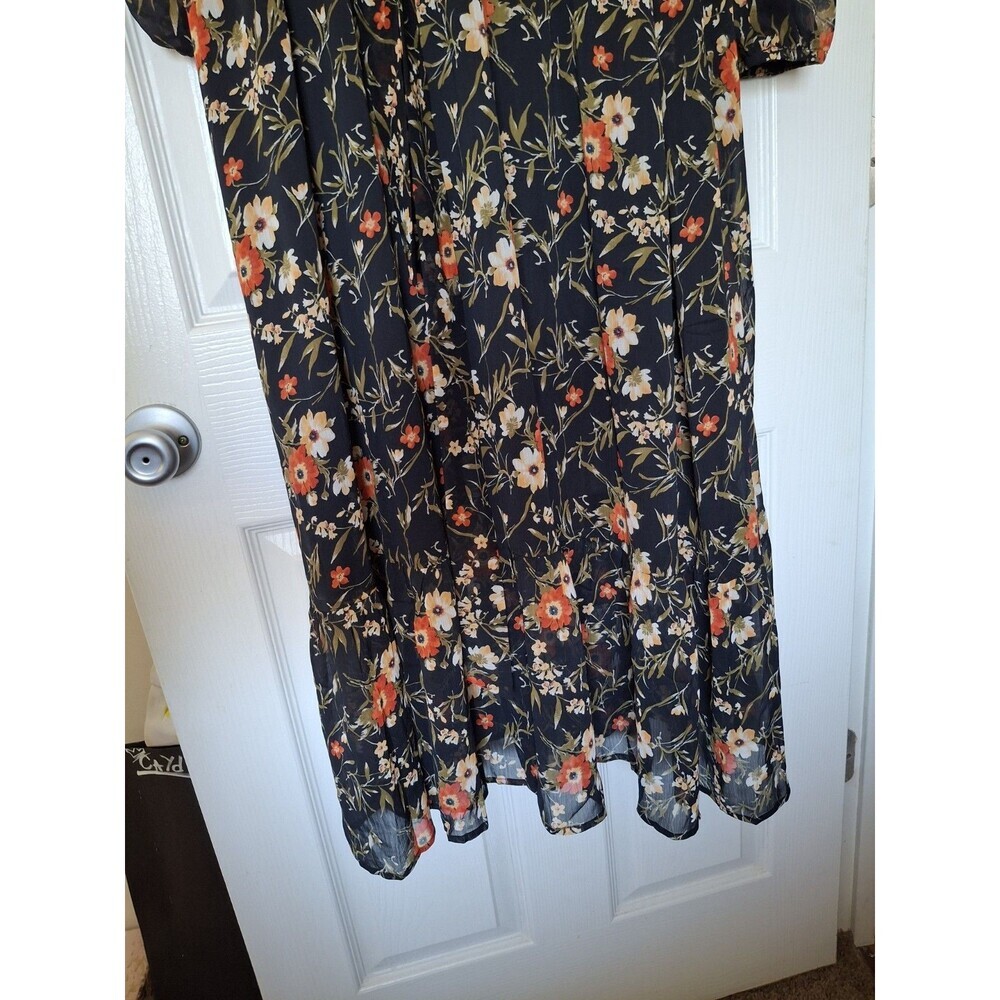 Nine Britton Stitch Fix Maxi Dress Size XXL Black Floral Print Belted Chiffon - Picture 5 of 9